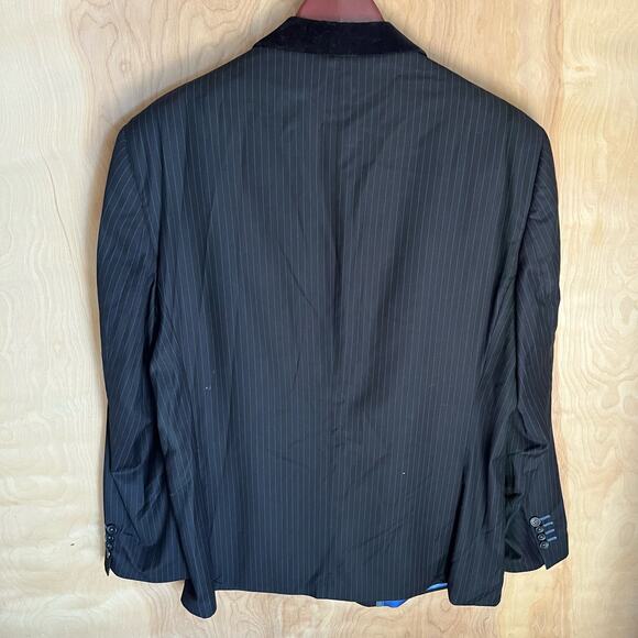 Velour Trimmed MBX Blazer Blue Silky Lined Pin Stripe Mens XL Sports Coat Preppy - Picture 2 of 11